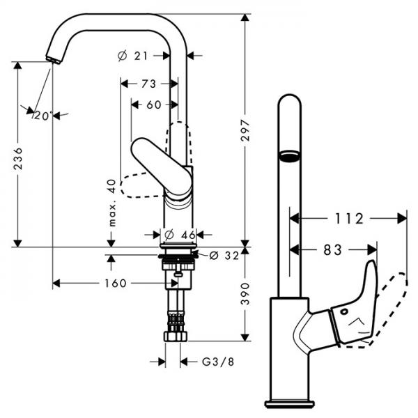 hansgrohe Focus h&aring;ndvaskarmatur 240 m/svingtud u/bundventil - Krom