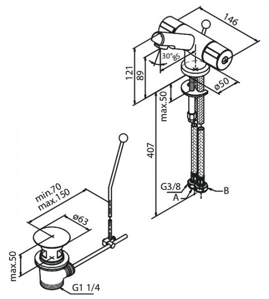 Damixa Titan h&aring;ndvaskbatteri - fast tud