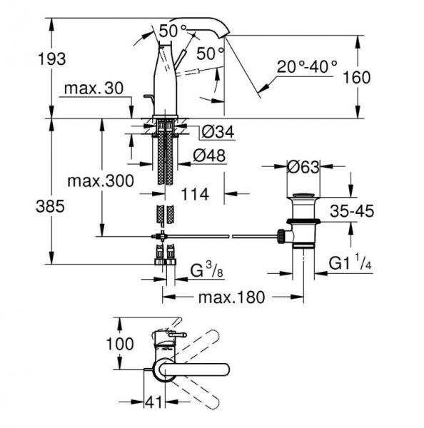 Grohe Essence New M h&aring;ndvaskarmatur m/bundventil - Supersteel