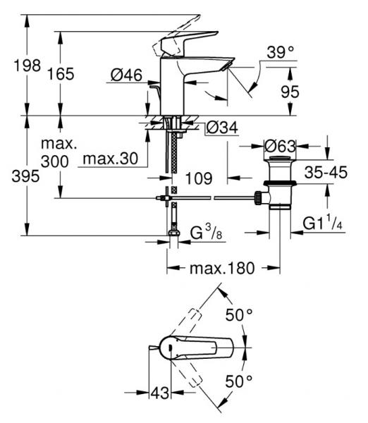 Grohe Start h&aring;ndvaskarmatur S-size m/bundventil og WaterSaving - Krom