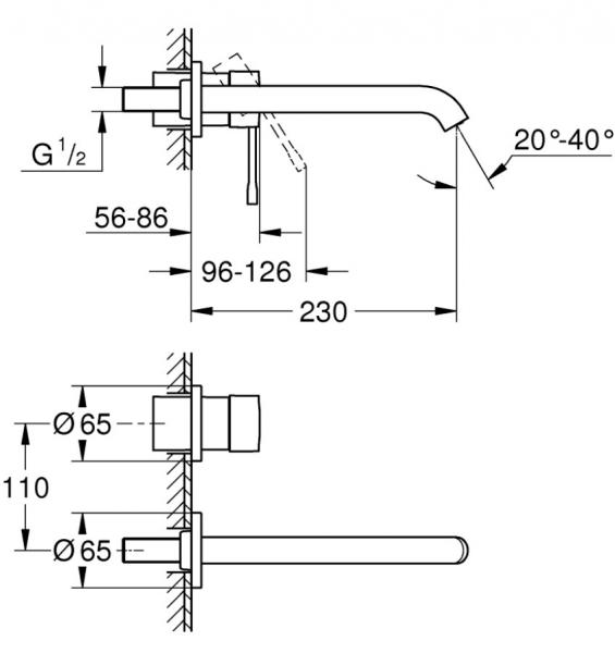 Grohe Essence New L armatur til indbygning i v&aelig;g - Supersteel