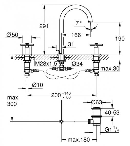 Grohe Atrio 3-huls h&aring;ndvaskarmatur m/svingtud og bundventil - Krom