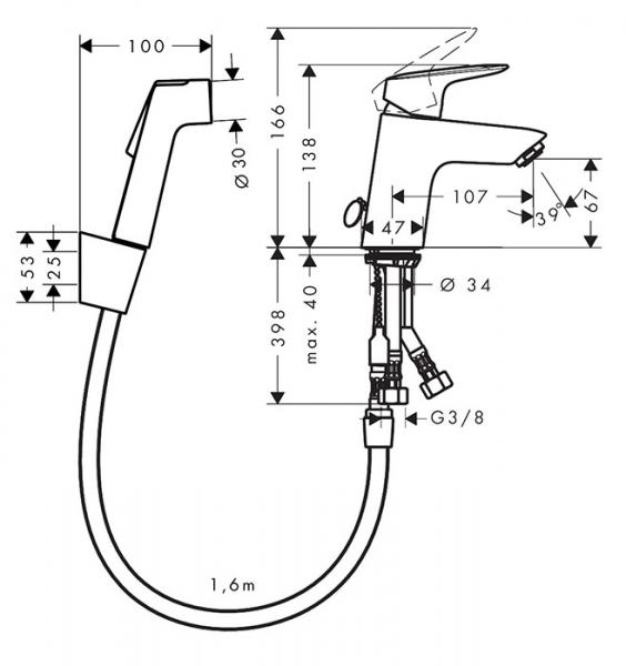hansgrohe Logis h&aring;ndvaskarmatur m/bidettebruser og 160 cm bruseslange - Krom