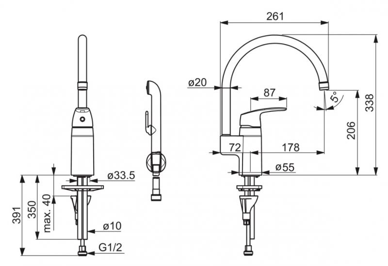 Oras Safira h&aring;ndvaskarmatur m/sidebruser og h&oslash;j tud