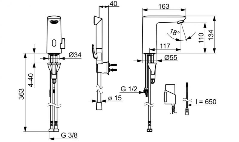 Oras Electra 9212FZ safety ber&oslash;ringsfri vandhane m/h&aring;ndbruser - Mat sort