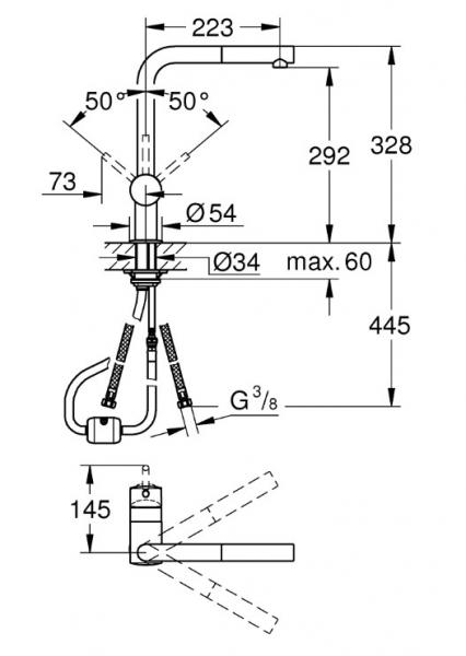 Grohe Minta k&oslash;kkenarmatur m/udtr&aelig;k og L-tud - Krom