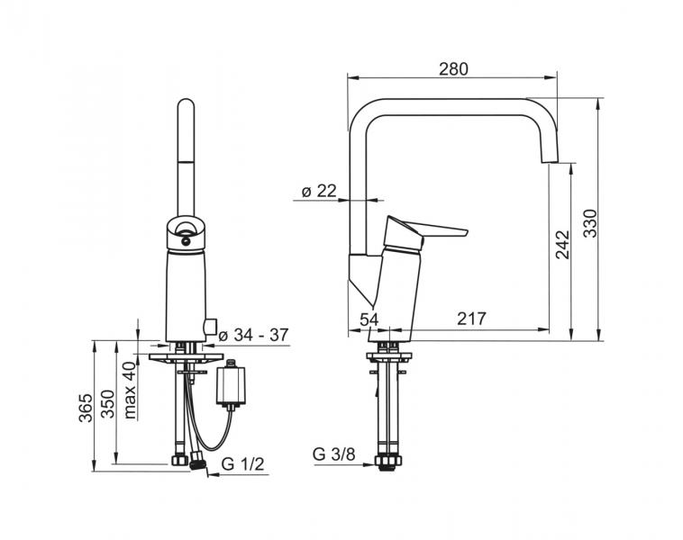 Oras Optima k&oslash;kkenbatteri h&oslash;j tud m/ afsp&aelig;rringsventil
