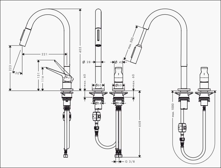 AXOR Citterio 2 huls k&oslash;kkenarmatur