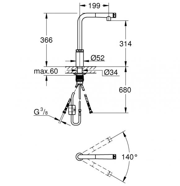 Grohe Minta SmartControl k&oslash;kkenarmatur m/udtr&aelig;k - Supersteel