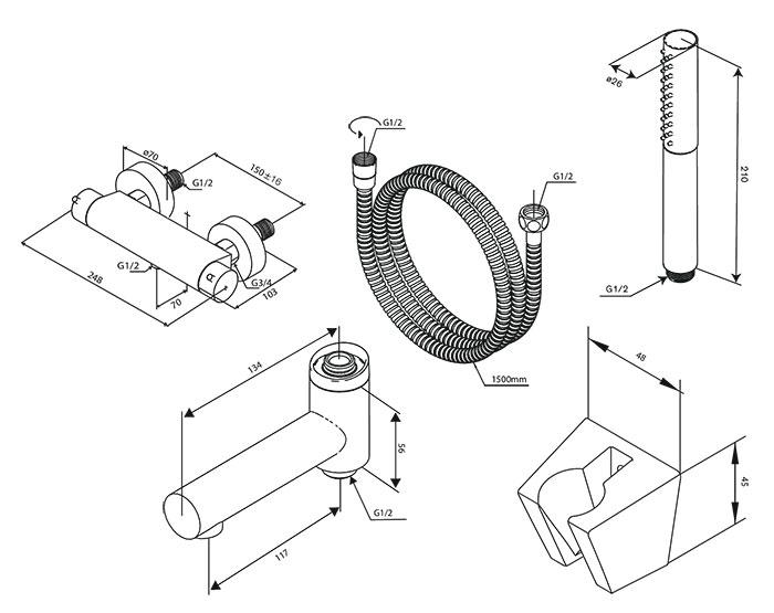 Damixa Iris komplet badekararmatur - Mat sort