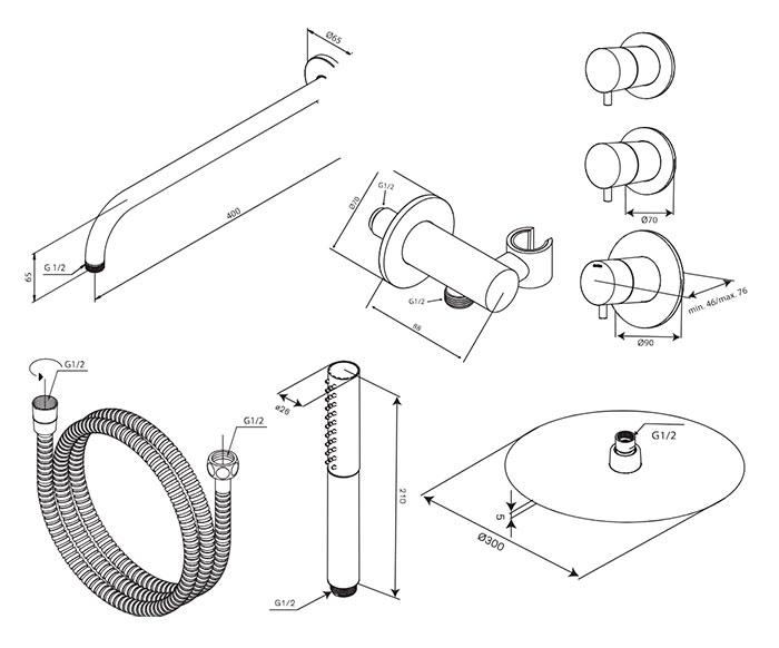 Damixa Iris XS 1 300 bruses&aelig;t til indbygning - Mat sort