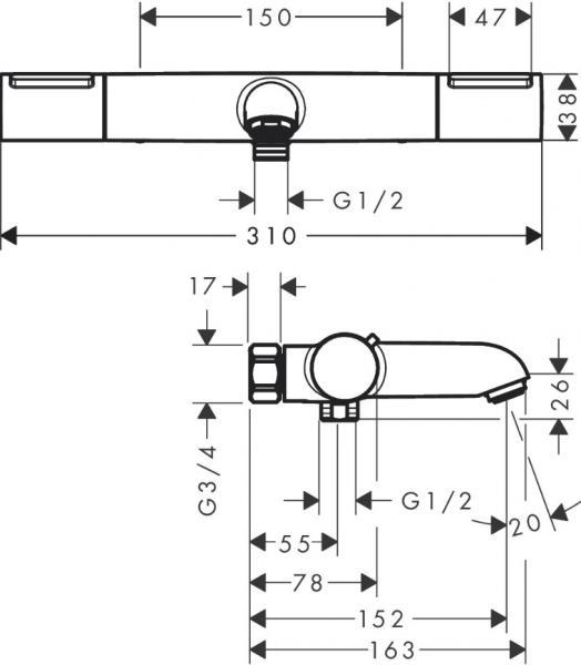 Hansgrohe Ecostat Element brusetermostat til badekar inkl h&aring;ndbrusers&aelig;t - Krom