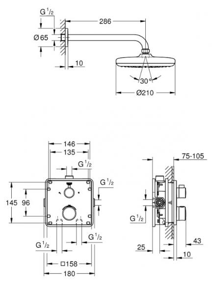 Grohe Tempesta 210 brusesystem til indbygning u/h&aring;ndbruser - Krom