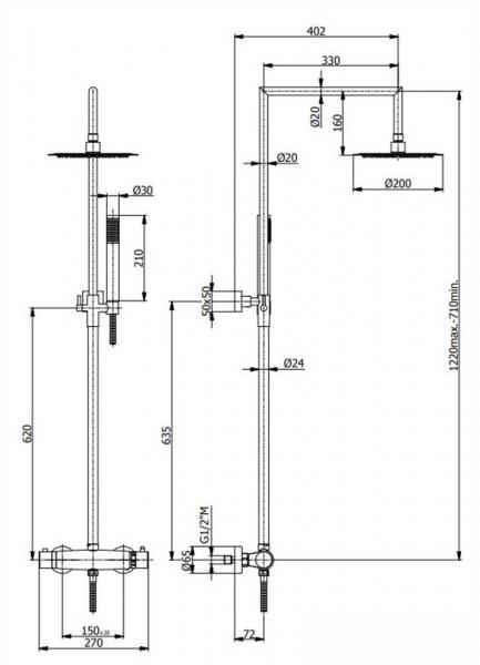Cass&oslash;e komplet brusesystem m/ultratyndt brusehoved &Oslash;200 - Krom