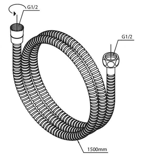 Damixa Metal bruserslange - 1500 mm - B&oslash;rstet grafitgr&aring;