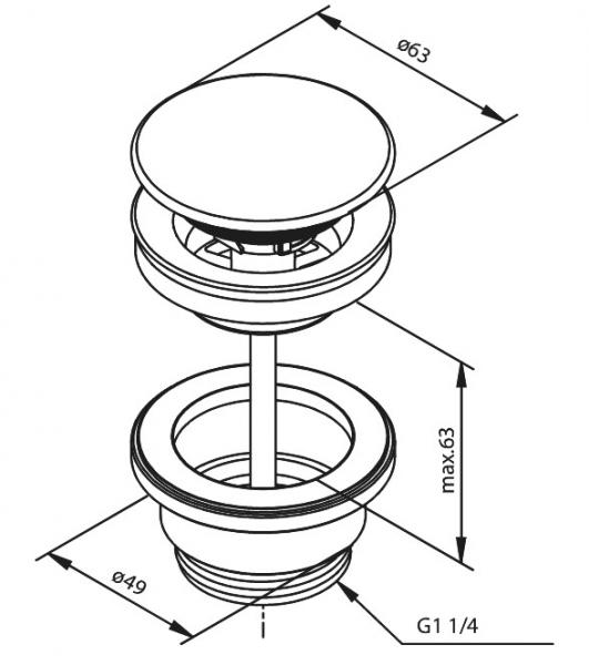Damixa komplet todelt bundventil med klikfunktion - B&oslash;rstet messing