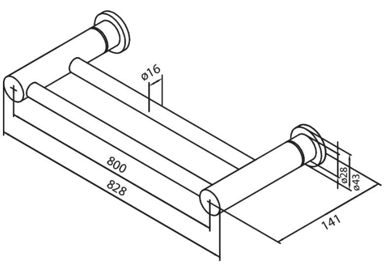 Damixa Silhouet dobbelt h&aring;ndkl&aelig;destang - 800 mm - B&oslash;rstet grafitgr&aring;