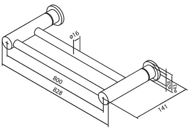 Damixa Silhouet dobbelt h&aring;ndkl&aelig;destang - 800 mm - Poleret messing