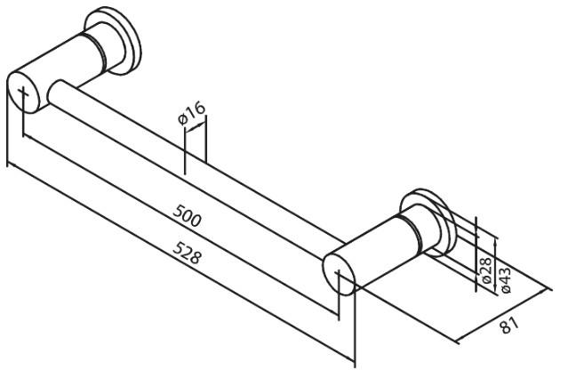 Damixa Silhouet h&aring;ndkl&aelig;destang - 500 mm - B&oslash;rstet grafitgr&aring;