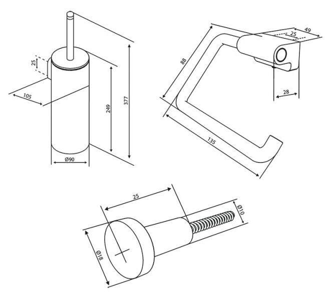 Damixa Zen tilbeh&oslash;rspakke til badev&aelig;relset - B&oslash;rstet gunmetal