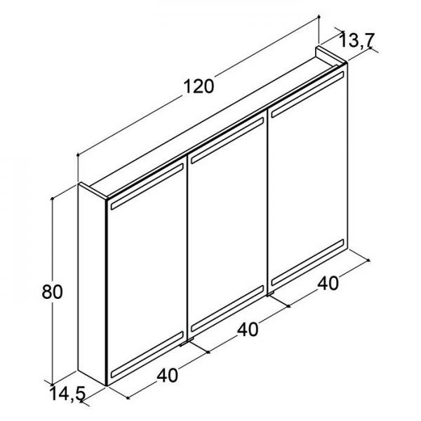 Dansani Level spejlskab 120 m/lys, lysstyring, 3 l&aring;ger og tr&aelig;bakker - Gr&aring; mat