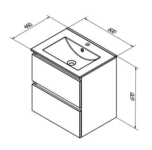 Sanibell Basicline m&oslash;bels&aelig;t 60 m/integrerede greb - Hvid h&oslash;jglans