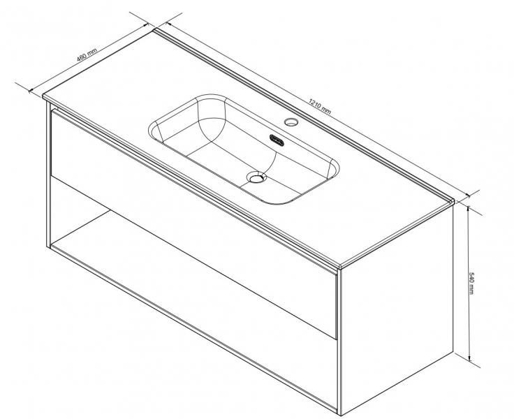 Sanibell Proline m&oslash;bels&aelig;t 120 m/integrerede greb og &aring;ben hylde - Cabana eg