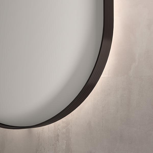 Sanibell Ink SP21 ovalt spejl m/backlight, varme og sensor 60 x 120 - B&oslash;rstet gunmetal