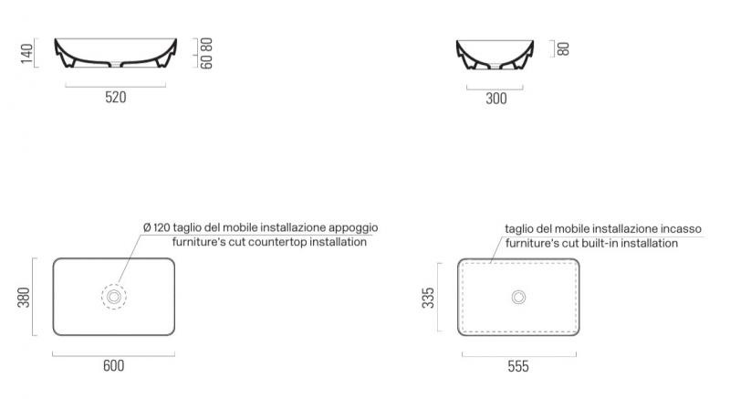 GSI Pura 60 fritst&aring;ende bowlevask - Firkantet - Uden overl&oslash;b - ExtraGlaze