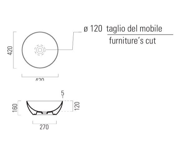 GSI Pura 42 fritst&aring;ende bowlevask - Uden hanehul - Ardesia