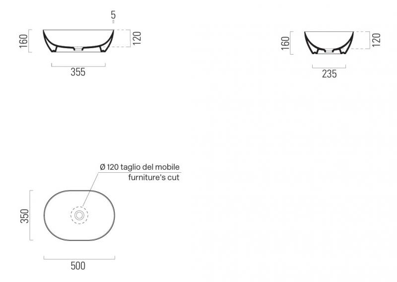 GSI Pura 50 oval fritst&aring;ende bowlevask - Uden hanehul - Cenere