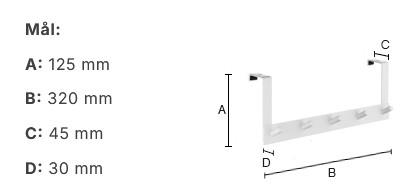 Beslagsboden knager&aelig;kke til d&oslash;r - 5 knager - Sort