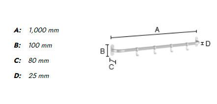 Beslagsboden knager&aelig;kke m/4 knager - 1000 mm - Tr&aelig;/mat sort