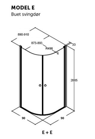 Dansani Match E+E brusehj&oslash;rne - 90x90 cm - Tonet glas/mat sort