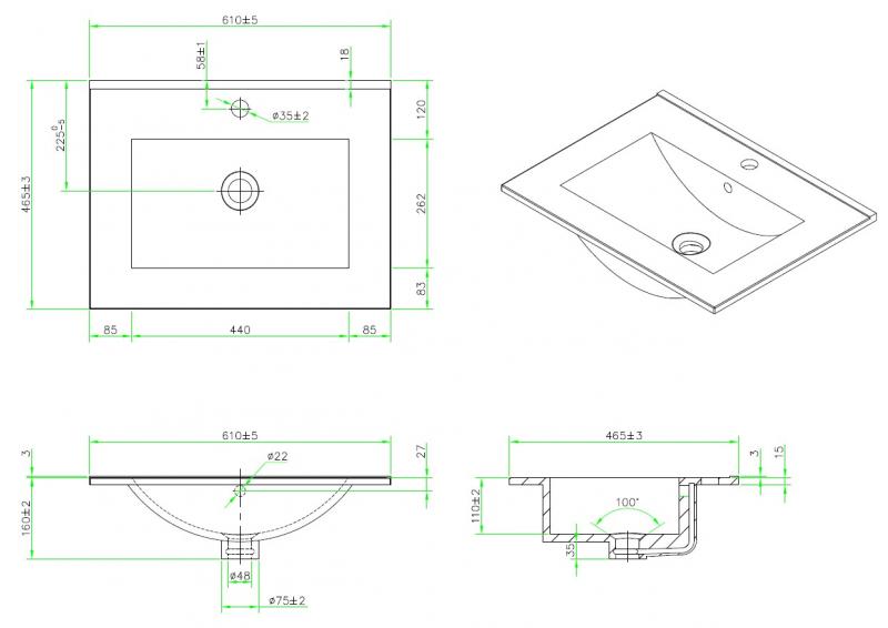 Cass&oslash;e Crown Frame 60 m&oslash;bels&aelig;t m/skuffer - Hvid