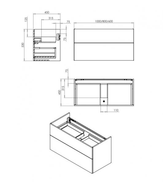 Cass&oslash;e Crown Grip 80 m&oslash;bels&aelig;t m/skuffer, bordplade og glasvask - Brun ask