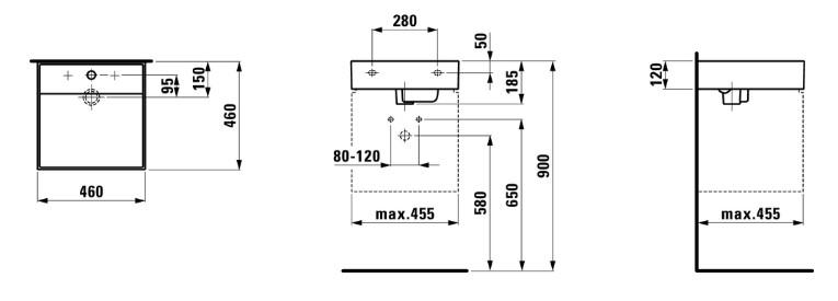 Outlet - Laufen Kartell 46 h&aring;ndvask t/v&aelig;g eller m&oslash;bel - Uden hanehul - Uden overl&oslash;b