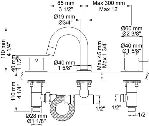 Vola HV5 H&aring;ndvaskbatteri - Krom