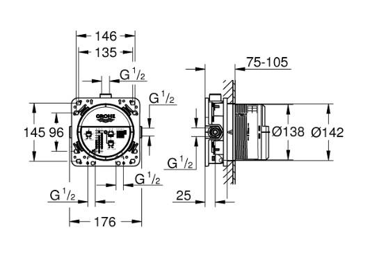 Grohe Atrio Rainshower 310 komplet brusesystem til indbygning m/SmartActive h&aring;ndbrus - Steel
