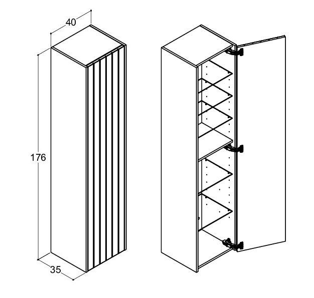 Dansani Luna Vintage 40 h&oslash;jskab A m/l&aring;ge og riller - H&oslash;jreh&aelig;ngslet - Valgfri farve
