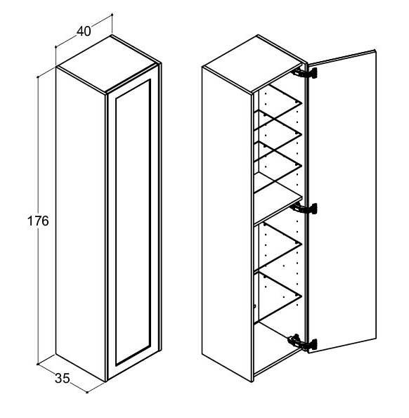 Dansani Luna Classic 40 h&oslash;jskab A m/1 l&aring;ge og rammefront - Venstreh&aelig;ngslet - Valgfri farve
