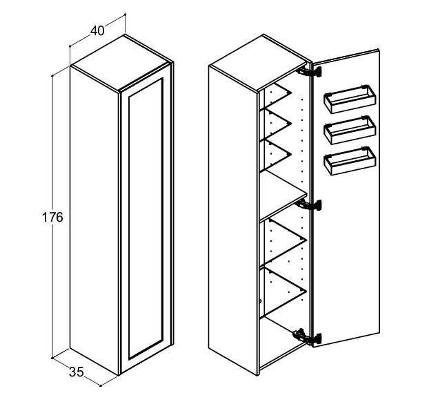 Dansani Luna Classic 40 h&oslash;jskab B m/1 l&aring;ge og rammefront - H&oslash;jreh&aelig;ngslet - Natur eg/Valgfri farve