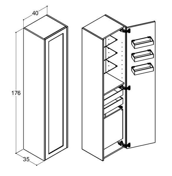 Dansani Luna Classic 40 h&oslash;jskab C m/1 l&aring;ge og rammefront - Venstreh&aelig;ngslet - Hvid mat