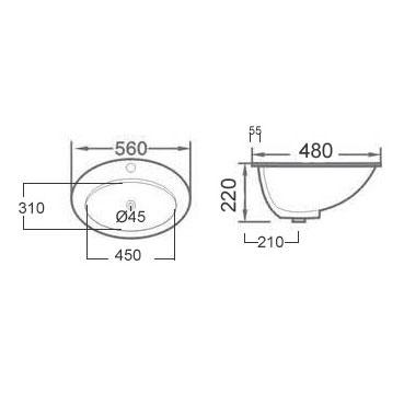 Cass&oslash;e Drop 56 h&aring;ndvask t/nedf&aelig;ldning - 1 hanehul
