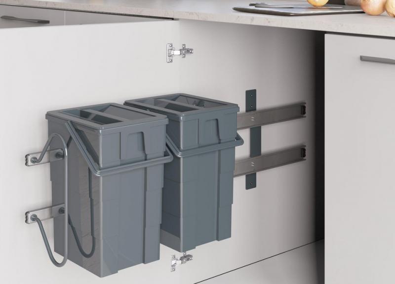 Affaldssystem m/udtr&aelig;k og 2 spande