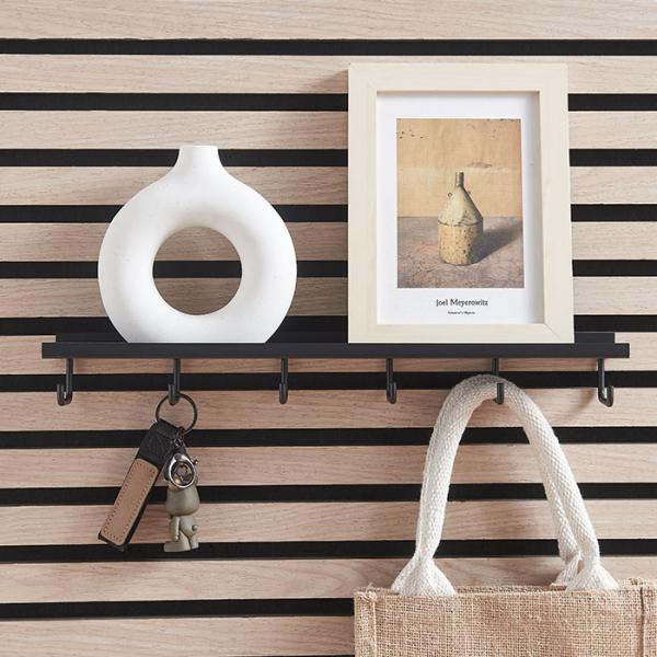 Sort hylde m/6 kroge til akustikpanel - Vandret/lodret