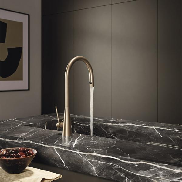 Cass&oslash;e Newform Conico k&oslash;kkenarmatur m/udtr&aelig;k - B&oslash;rstet messing