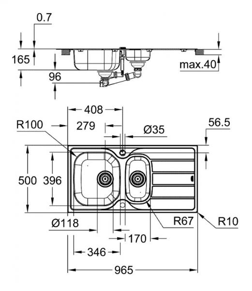 Grohe K200 k&oslash;kkenvask m/afl&oslash;bsbakke og skyllesk&aring;l