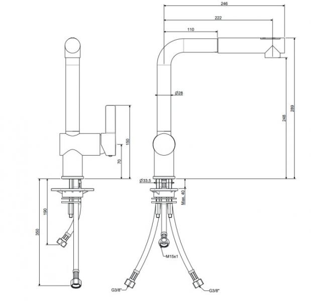 Lavabo Kubus 285 k&oslash;kkenarmatur m/udtr&aelig;k - Krom
