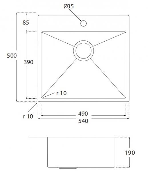 Lavabo Kubus 540 Soft k&oslash;kkenvask inkl. Kubus 030 k&oslash;kkenarmatur - Bruneret messing